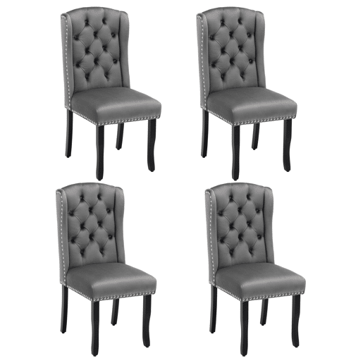 Conjunto de 4 cadeiras de veludo com pernas de carvalho - decoradas com rebites - Cinzento
