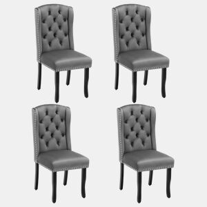 Conjunto de 4 cadeiras de veludo com pernas de carvalho - decoradas com rebites - Cinzento