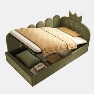 Cama de criança,cama de solteiro de veludo 90x200 cm com armazenamento,verde