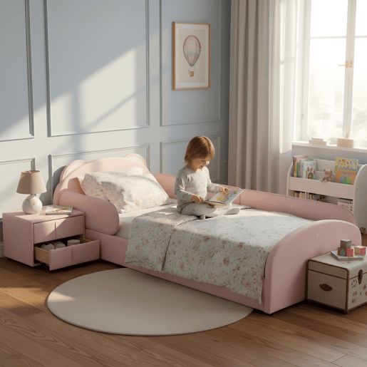 Cama de criança,cama de solteiro de pu 90x200 cm,rosa