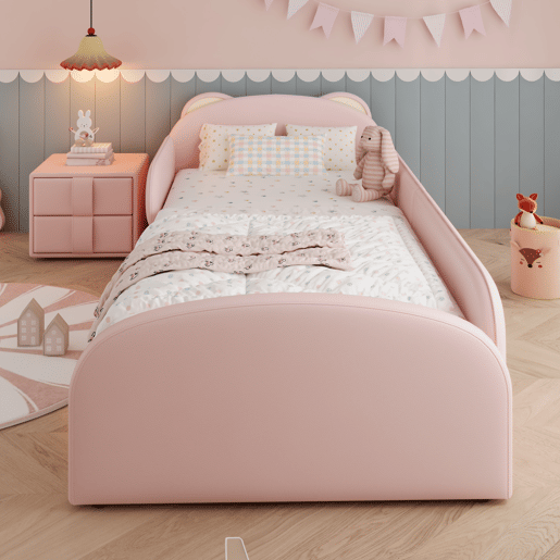 Cama de criança,cama de solteiro de pu 90x200 cm,rosa