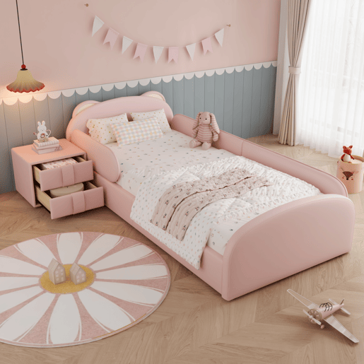 Cama de criança,cama de solteiro de pu 90x200 cm,rosa