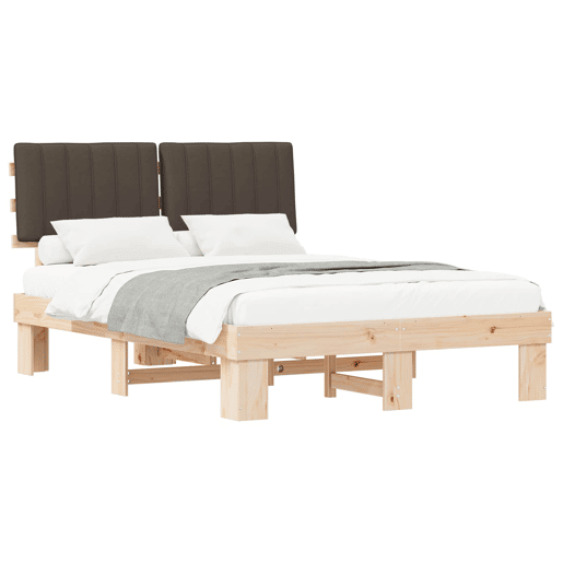 Estrutura de Cama de casal moderno com Cabeceira Estofada Cinzento-acastanhado