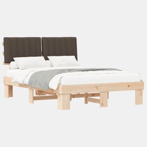Estrutura de Cama de casal moderno com Cabeceira Estofada Cinzento-acastanhado