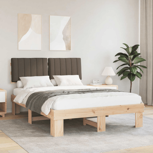 Estrutura de Cama de casal moderno com Cabeceira Estofada Cinzento-acastanhado