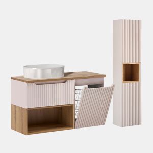 Conjunto lavatório individual 100cm cesto roupa coluna Riva Caxemira madeira