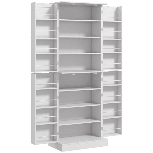 HOMCOM Despensa Alta para Cozinha Armário Moderno com 4 Portas e Prateleiras Ajustáveis Ideal para Sala de Estar Sala de Jantar 60x35x166 cm Branco