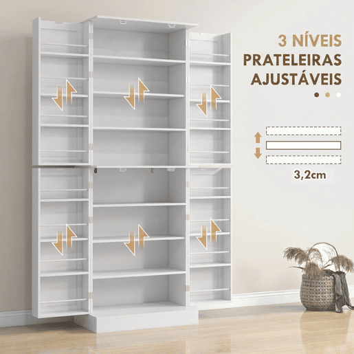 HOMCOM Despensa Alta para Cozinha Armário Moderno com 4 Portas e Prateleiras Ajustáveis Ideal para Sala de Estar Sala de Jantar 60x35x166 cm Branco