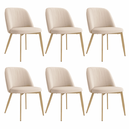 6 cadeiras de sala de jantar - confortáveis, respiráveis, de estilo moderno, estofadas em veludo - bege e dourado