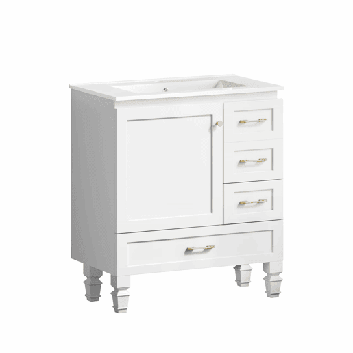Móvel de casa de banho de 76 cm - amplo espaço de arrumação com 1 porta com fecho suave e 3 gavetas - branco