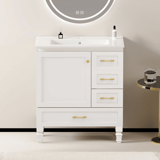 Móvel de casa de banho de 76 cm - amplo espaço de arrumação com 1 porta com fecho suave e 3 gavetas - branco