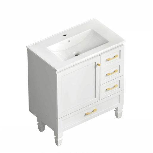 Móvel de casa de banho de 76 cm - amplo espaço de arrumação com 1 porta com fecho suave e 3 gavetas - branco