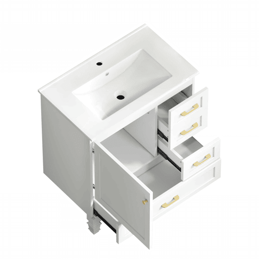 Móvel de casa de banho de 76 cm - amplo espaço de arrumação com 1 porta com fecho suave e 3 gavetas - branco
