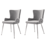 Cadeira de jantar de veludo 2er Set - luxuosa com quatro pernas metálicas prateadas - Cinza