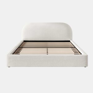 Cama de casal estofada 180x200 cm - com base de lâminas, cabeceira acolchoada - bege bouclé