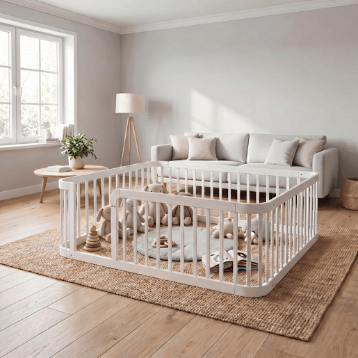Parque infantil modular para bebés 140 x 200 cm - distância segura entre as barras de 7 cm, bordas arredondadas, design anti-encravamento no chão, utilização versátil em casa e com animais de estimação - branco