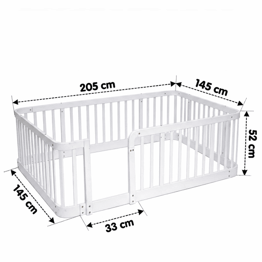 Parque infantil modular para bebés 140 x 200 cm - distância segura entre as barras de 7 cm, bordas arredondadas, design anti-encravamento no chão, utilização versátil em casa e com animais de estimação - branco