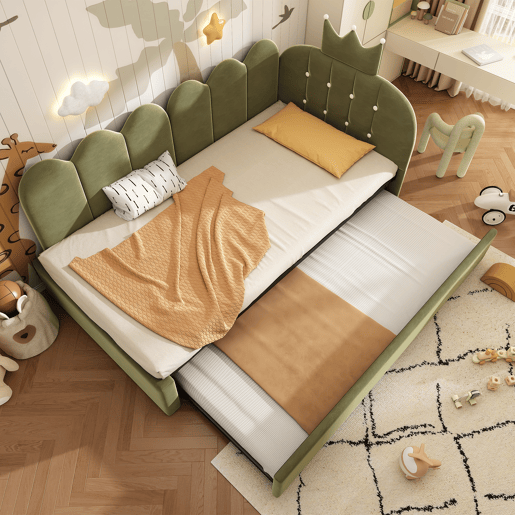 Cama gavetão de veludo 90x200 cm,verde