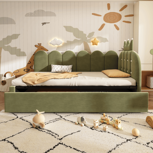 Cama gavetão de veludo 90x200 cm,verde