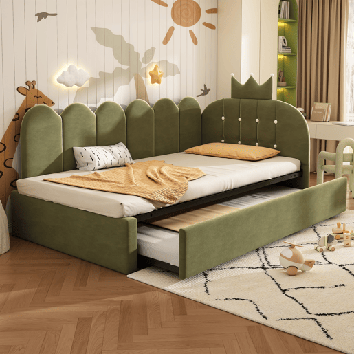 Cama gavetão de veludo 90x200 cm,verde