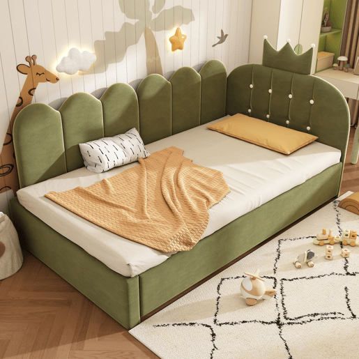 Cama gavetão de veludo 90x200 cm,verde