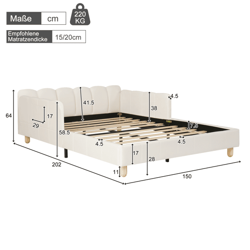 Cama de casal 140x190 cm de veludo,bege Cama de casal 140x190 cm de veludo,bege