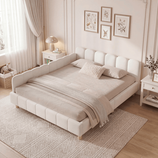 Cama de casal 140x190 cm de veludo,bege Cama de casal 140x190 cm de veludo,bege