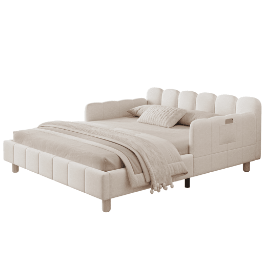 Cama de casal 140x190 cm de veludo,bege Cama de casal 140x190 cm de veludo,bege