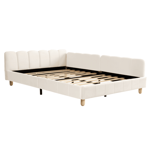 Cama de casal 140x190 cm de veludo,bege Cama de casal 140x190 cm de veludo,bege