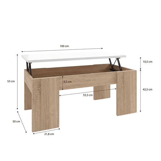 Mesa de centro elevatória Vita Roble Canadian - Blanco Artik (Blanco Mate) 50 x 45 x 50 cm