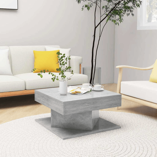 Mesa de Centro, Mesa baixa, 57x57x30 cm derivados de madeira cinza cimento