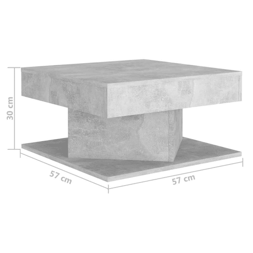 Mesa de Centro, Mesa baixa, 57x57x30 cm derivados de madeira cinza cimento