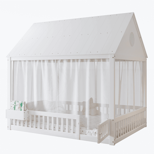 Cama de criança,cama-casa de madeira maciça 140x200 cm,branco