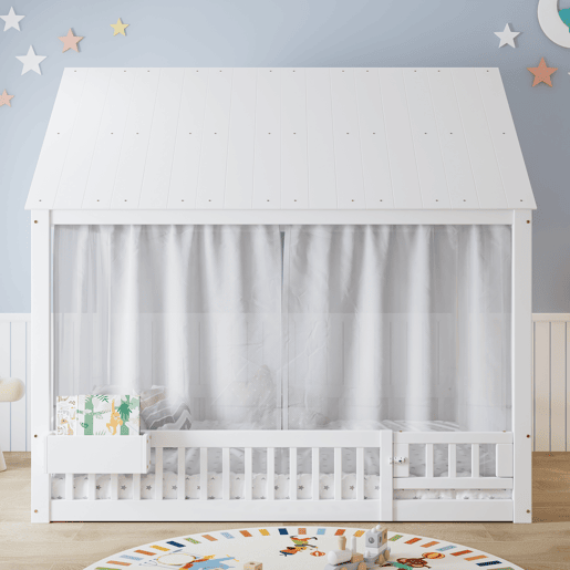 Cama de criança,cama-casa de madeira maciça 140x200 cm,branco