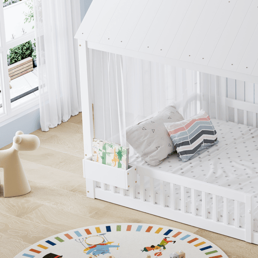 Cama de criança,cama-casa de madeira maciça 140x200 cm,branco