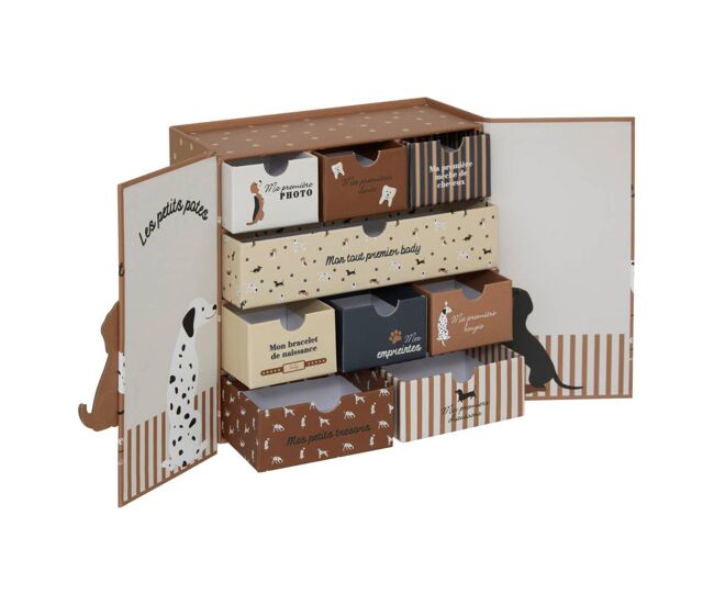 Well home caja de recuerdos de nacimiento para mascota con 9 cajones en color beige 22,3x21,5x9,2cm