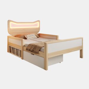 Cama de criança,cama de solteiro de madeira maciça 90x200 cm com luz led,natural+branco
