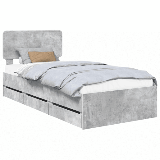 Estrutura de cama de solteiro para adultos com cabeceira Cinzento Concreto 90 x 190 cm