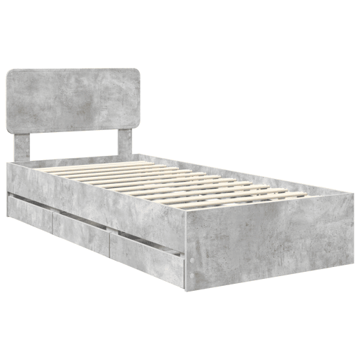 Estrutura de cama de solteiro para adultos com cabeceira Cinzento Concreto 90 x 190 cm