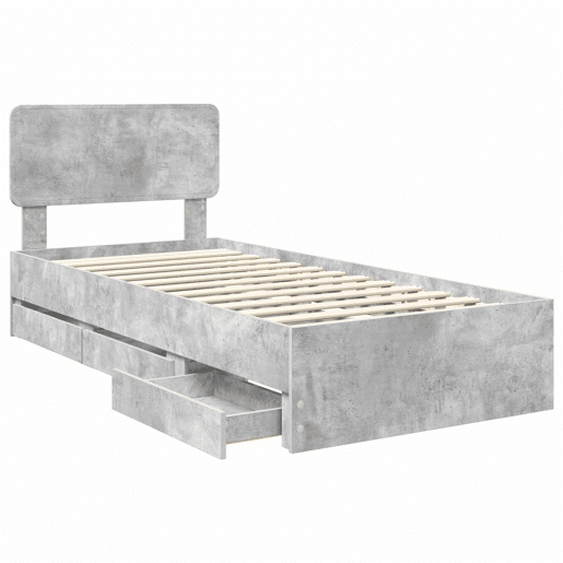 Estrutura de cama de solteiro para adultos com cabeceira Cinzento Concreto 90 x 190 cm
