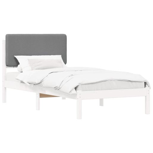 Estrutura de cama de solteiro simple com Cabeceira Estofada Cinzento-claro
