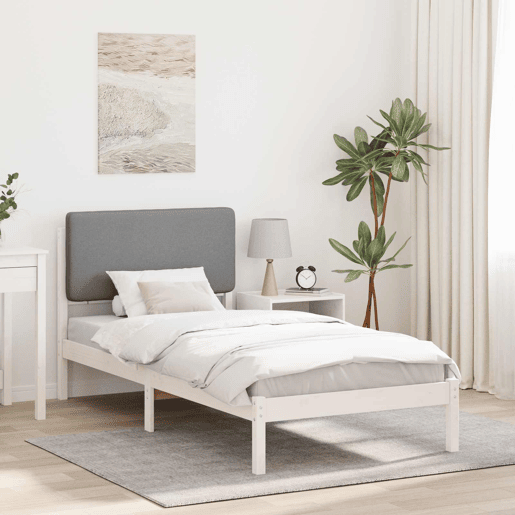 Estrutura de cama de solteiro simple com Cabeceira Estofada Cinzento-claro