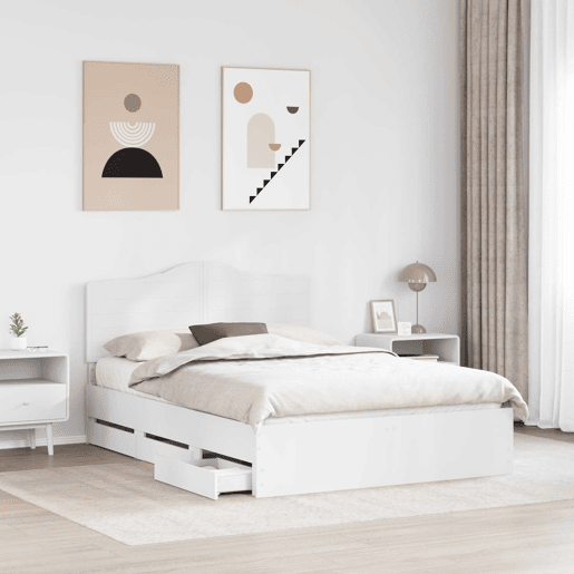 Estrutura De Cama De Casal Moderno - Branco 150 x 200 cm Madeira de Engenharia
