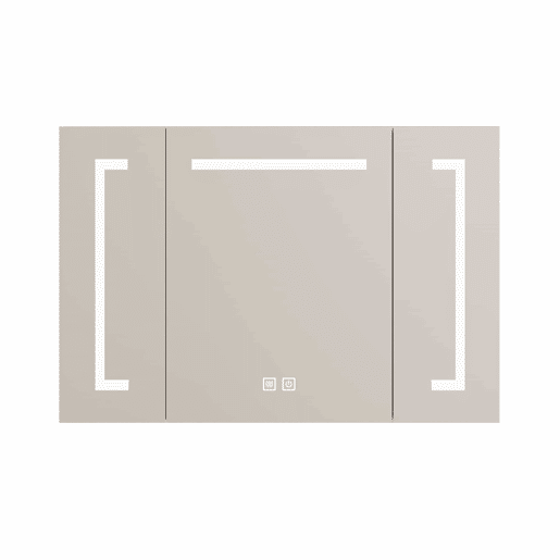 Armário com espelho e luz LED de 90 cm - com espaço de arrumação, para montagem na parede, multifuncional para casa de banho, sala e quarto - branco