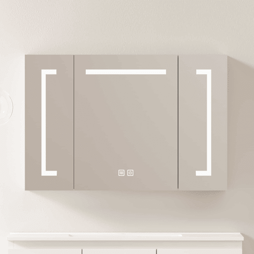 Armário com espelho e luz LED de 90 cm - com espaço de arrumação, para montagem na parede, multifuncional para casa de banho, sala e quarto - branco