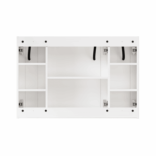Armário com espelho e luz LED de 90 cm - com espaço de arrumação, para montagem na parede, multifuncional para casa de banho, sala e quarto - branco
