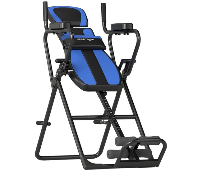 Sportnow tabla de inversión plegable 3 en 1 con dominadas y flexiones reposacabezas altura ajustable 155-198 cm ángulos 20° 40° 60° banco de inversión con soporte lumbar tobillo bloqueo cinturón azul