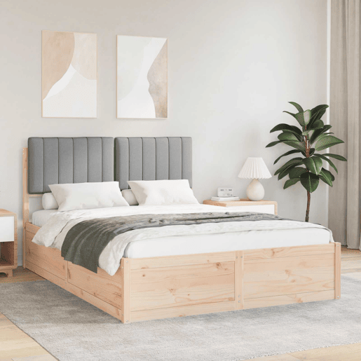 Estrutura de Cama de casal moderno com Cabeceira Estofada Cinzento-claro