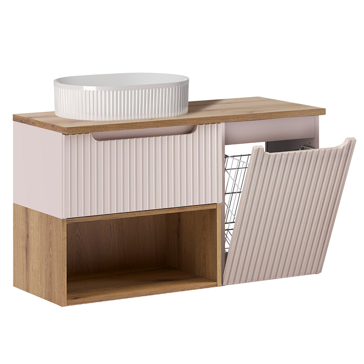 Mueble lavabo 100cm riva cashmere y cesto madera