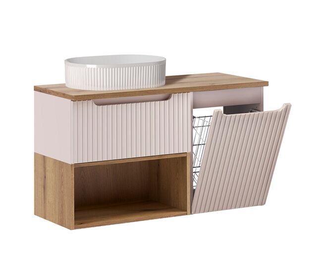 Mueble lavabo 100cm riva cashmere y cesto madera